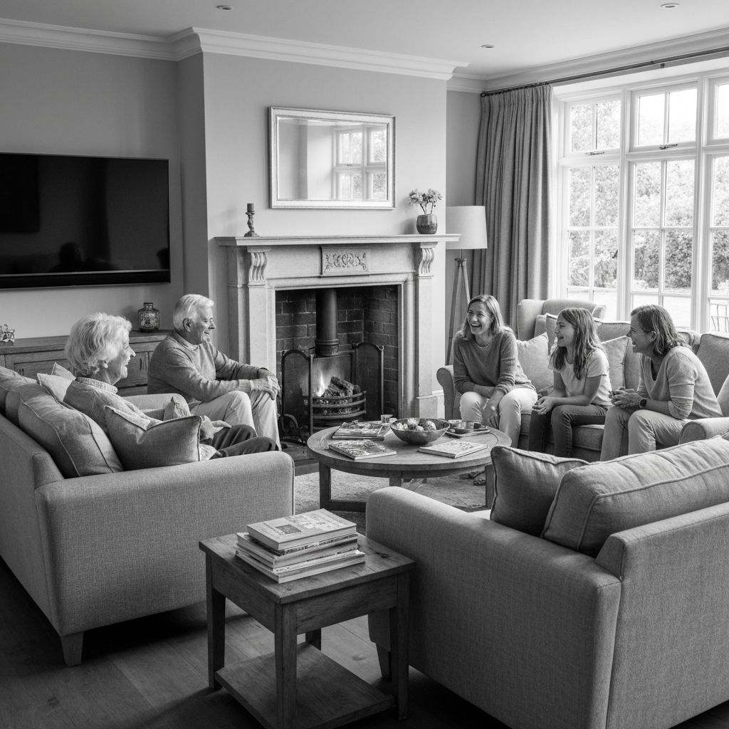 Multi-generational family in living room
